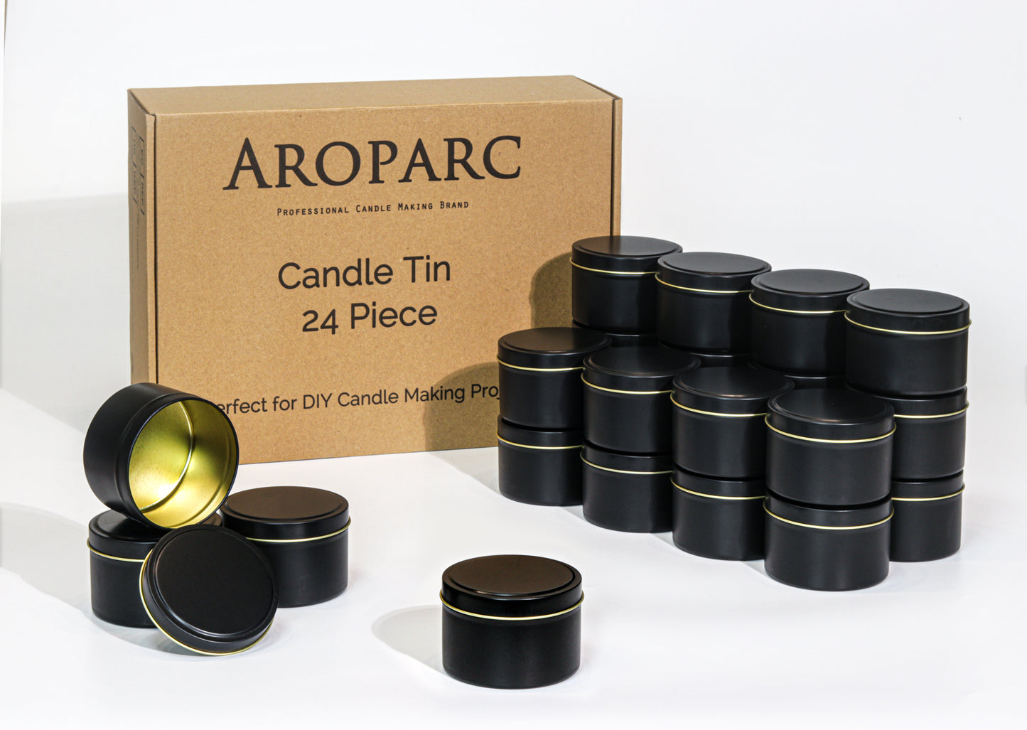 Black Candle Tins 4oz, Bulk Candle Making Tins 24 Piece Candle Containers, Wholesale Candle Jars for Candle Making - Black